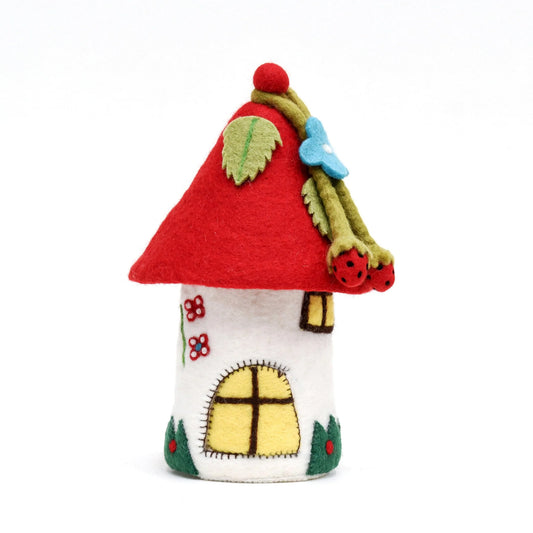 Felt Fairy House with Hanging Strawberries