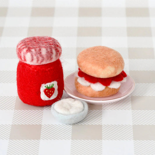 Tara Treasures felted toy strawberry jam and scone play food set 