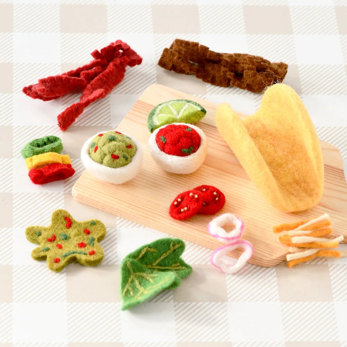 tara treasures toys felt play food taco, meat, beans, and fillings set