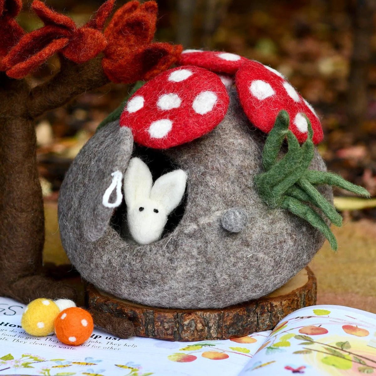 tara treasures felt mushroom house and bunny rabbit toy