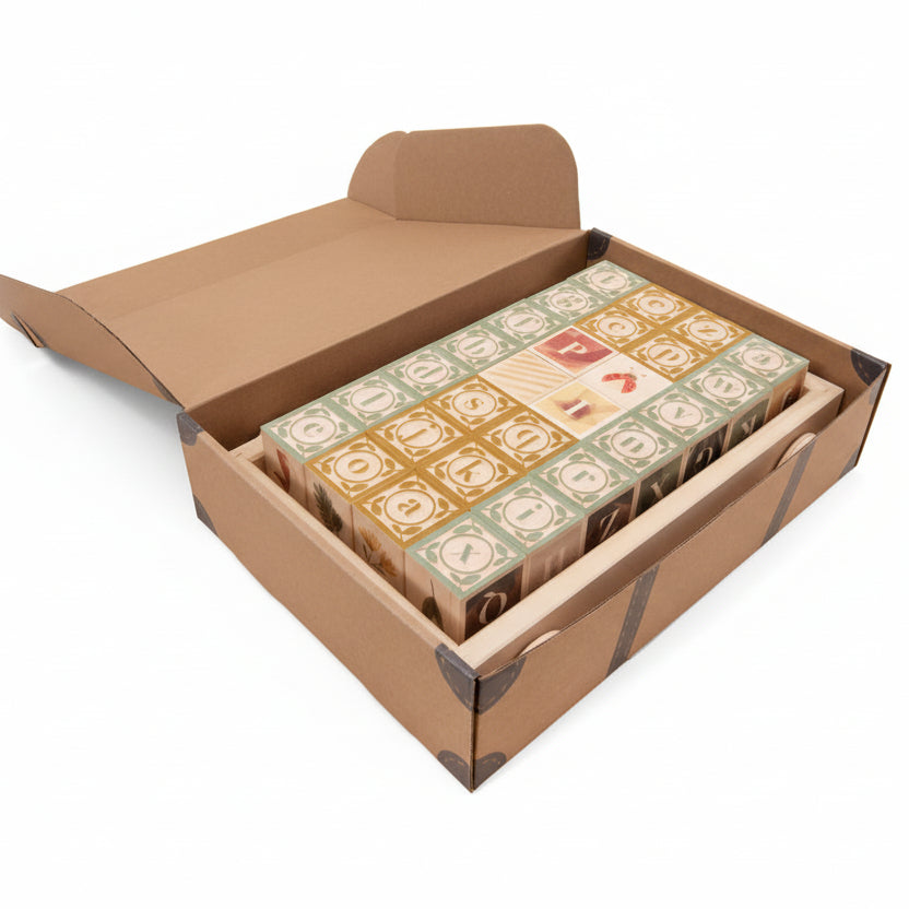 Uncle Goose wooden watercolor ABC blocks with natural wagon in a box