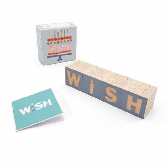 Uncle Goose Wooden Birthday cake blocks that spell 'WISH'