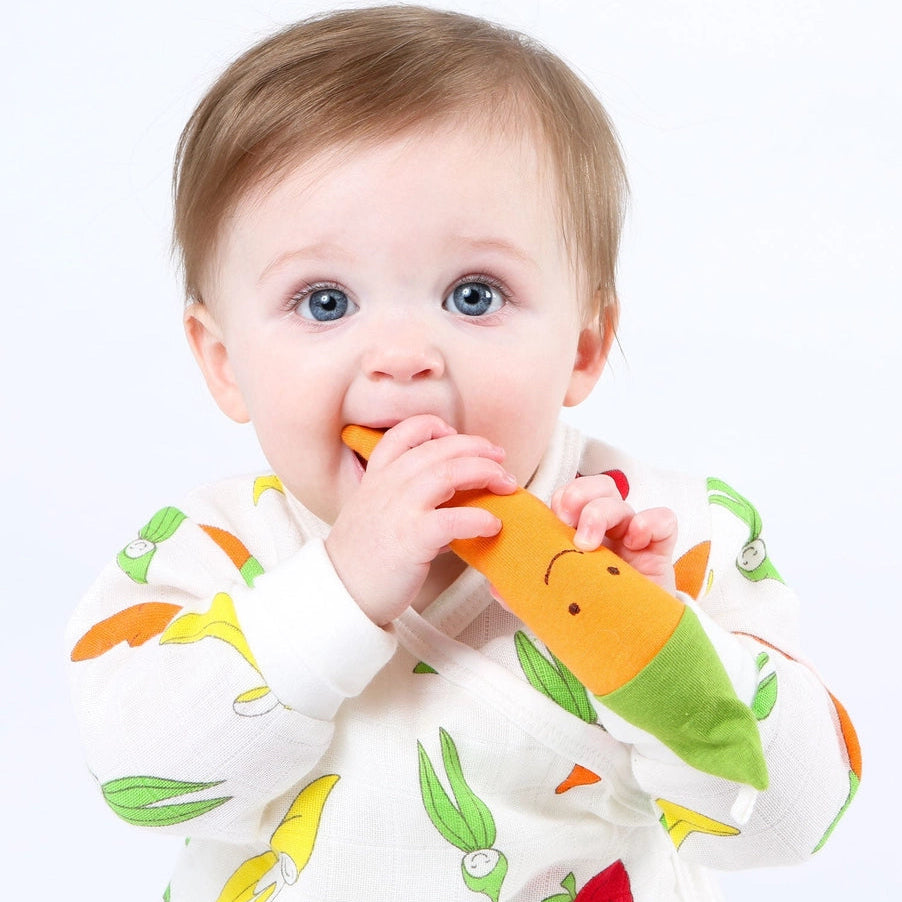 baby teething on under the nile organic carrot toy