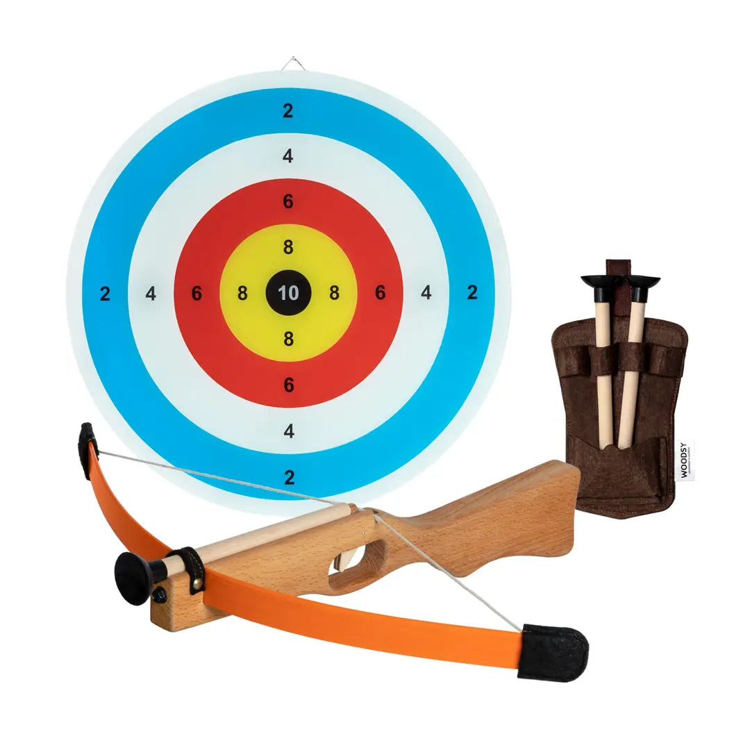 Woodsy Wooden Crossbow set with target and quiver