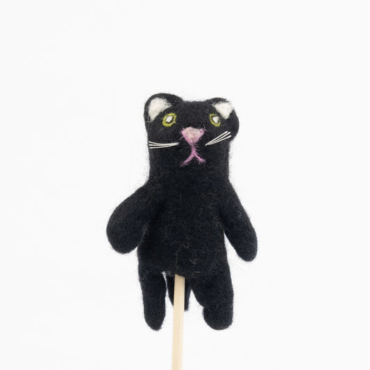 winding road handmade felted black cat finger puppet toy
