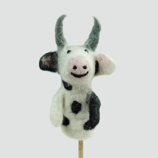 Handmade Felted Cow Finger Puppet