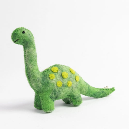 winding road handmade felted green brontosaurus dinosaur toy