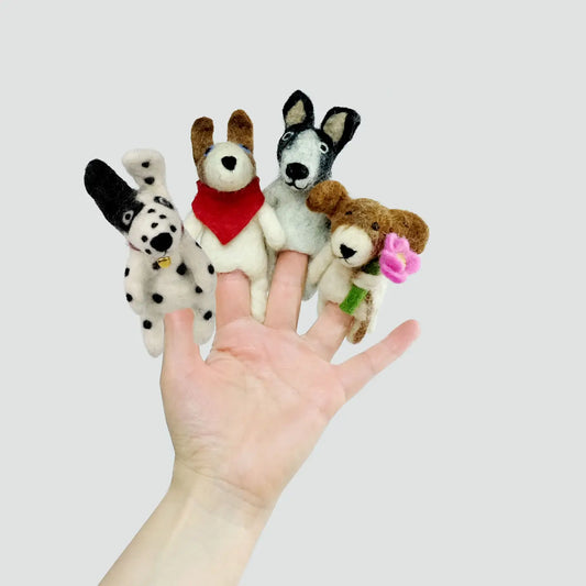 winding road handmade felt dog finger puppets