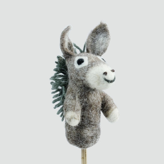 winding road hand felted donkey finger puppet toy