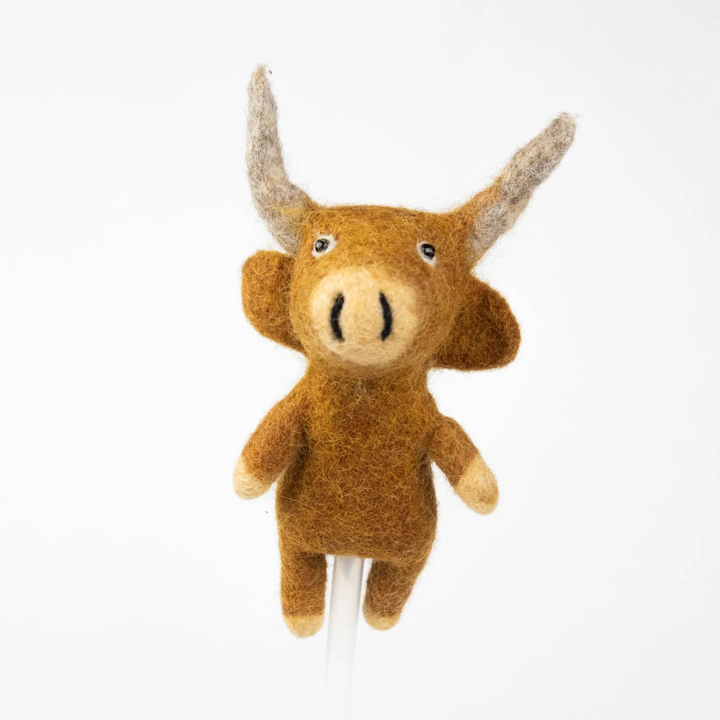 Felted Brown Highland Cow Finger puppet