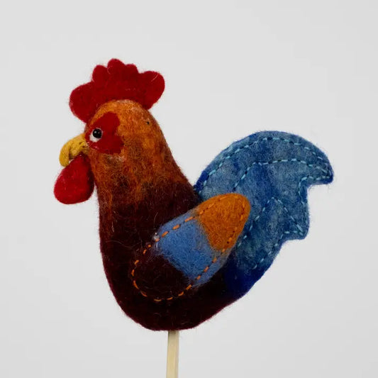 winding road handmade felt rooster finger puppet