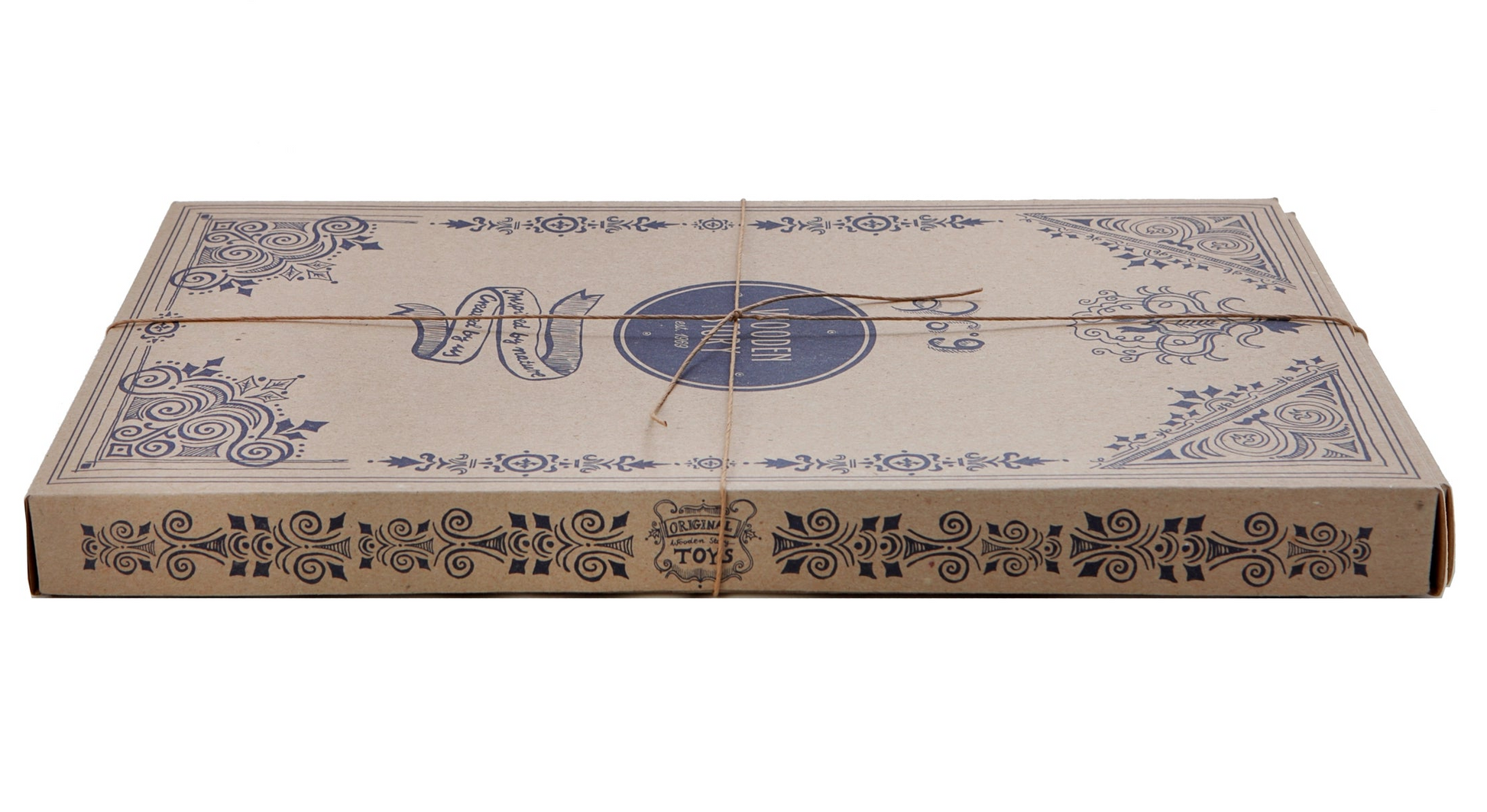 A box tied with twine for Wooden Story rainbow building blocks