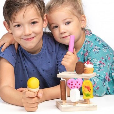 Kids holding erzi wooden ice cream 