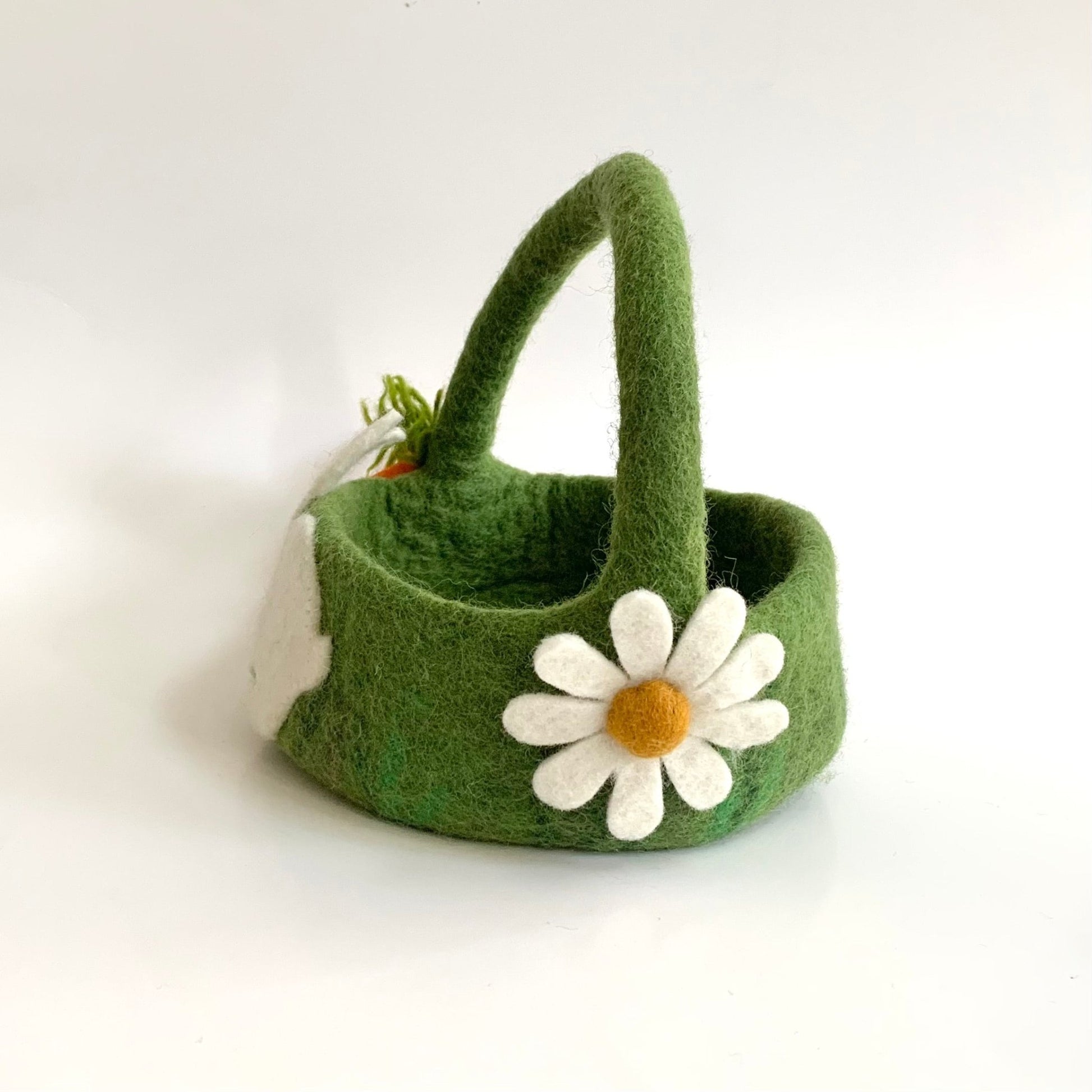Felt Daisy on handmade felted Easter basket