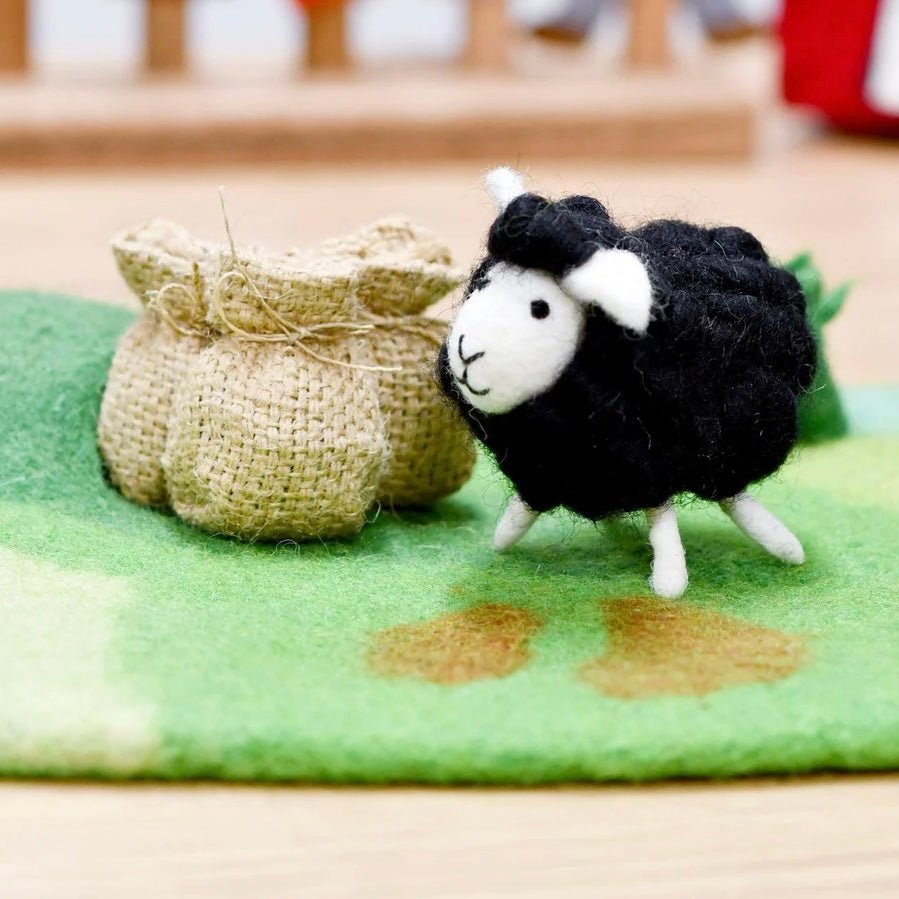 handmade black sheep toy with wool