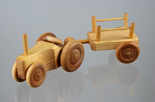 wooden toy tractor with trailer