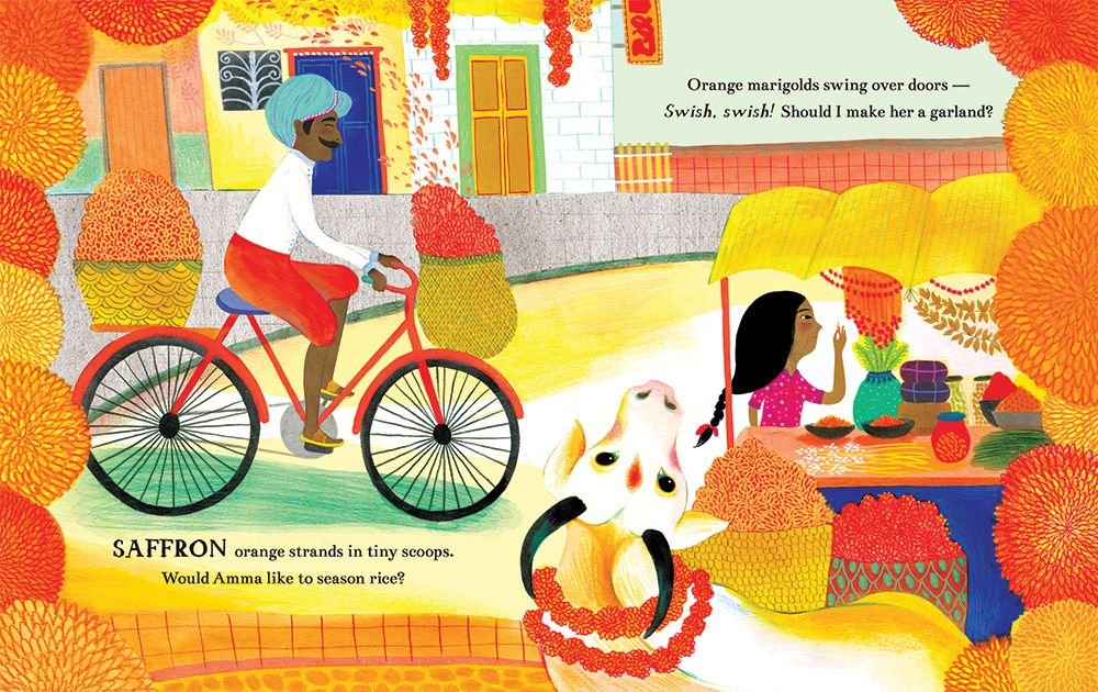 A Gift for Amma orange illustration market Barefoot books