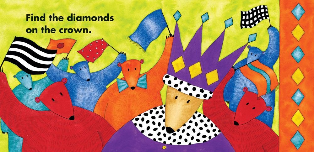 Bear in a square crown and diamonds illustration childrens books