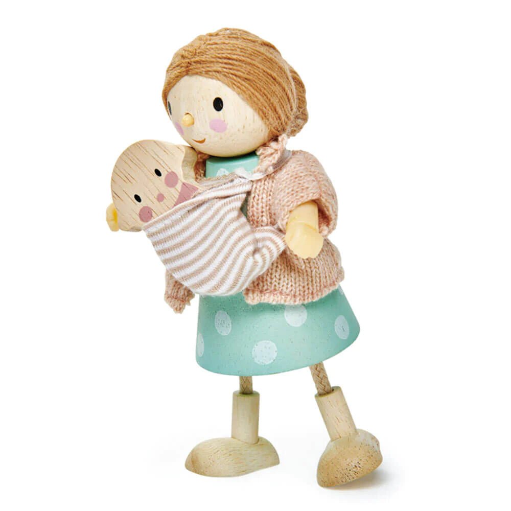 mom and baby natural dollhouse doll