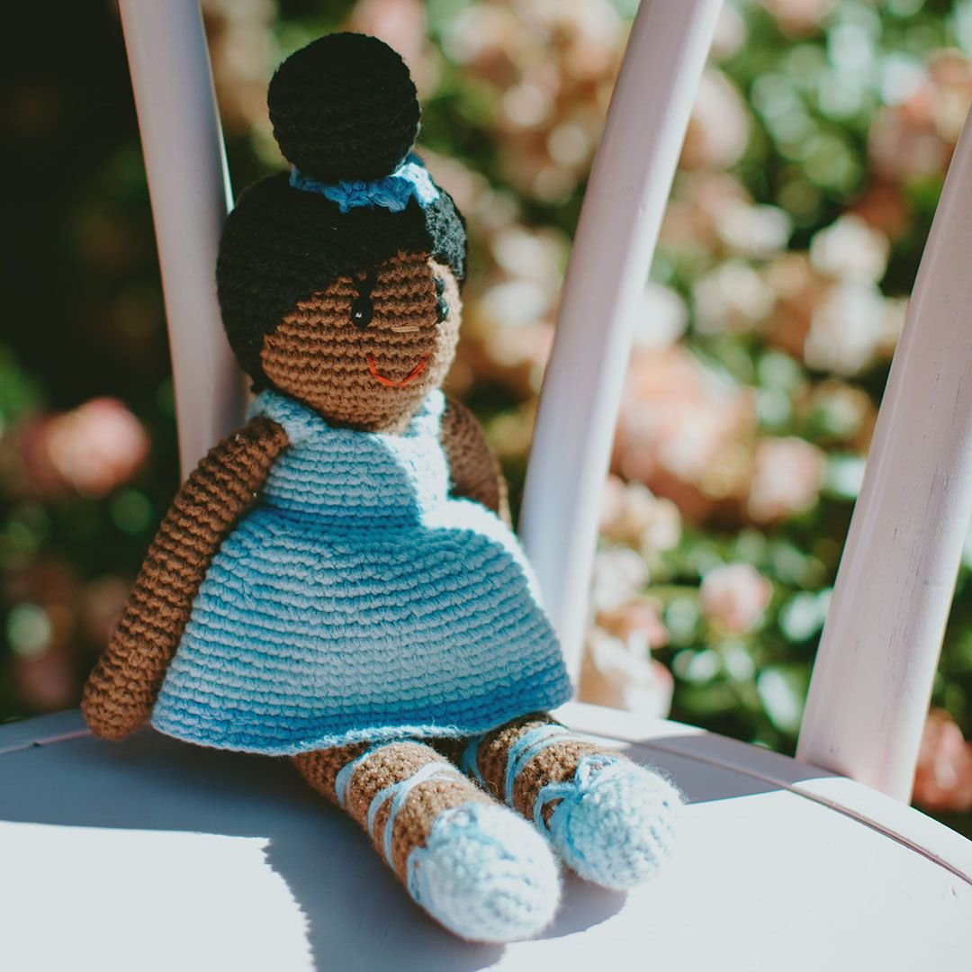 handmade crochet black ballerina doll