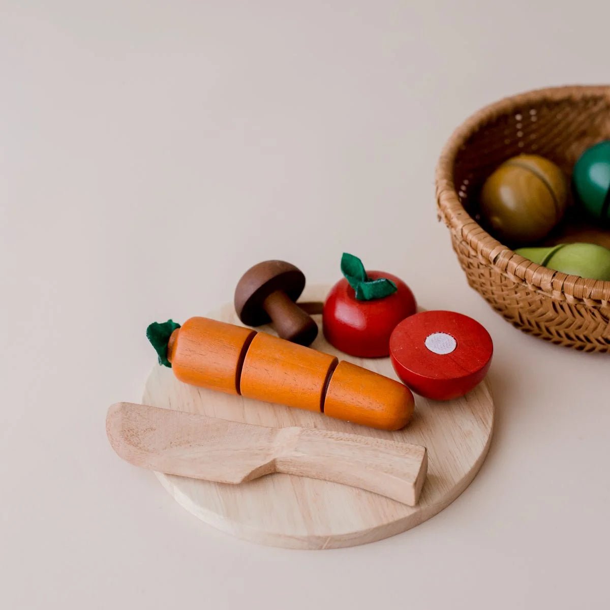 Wooden Cutting Fruit and Veggie Basket Set