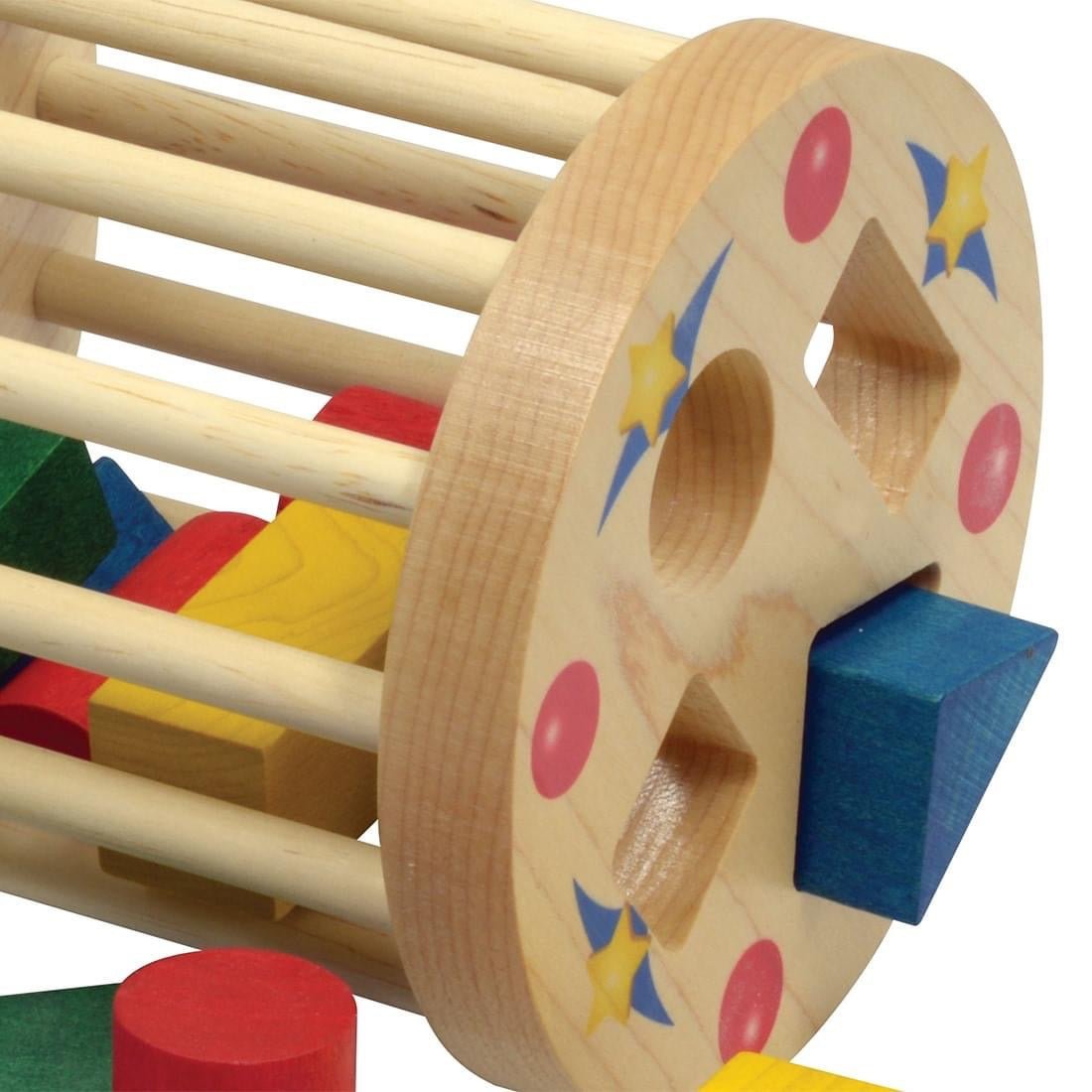 heirloom wooden Montessori shape sorter toy close