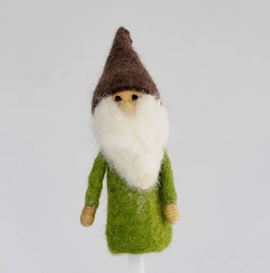 fair trade waldorf gnome finger puppet brown hat