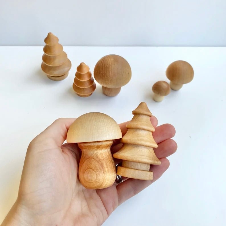 usa made waldorf wood mushroom forest set
