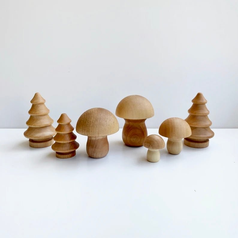 usa made montessori wood mushroom forest set