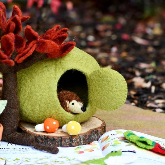 Handmade Felt Apple House and Hedgehog Set